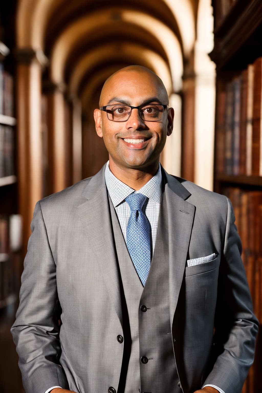 Dr. Aditya Nagrath Ph.D. wearing a three piece suit with a blue tie.