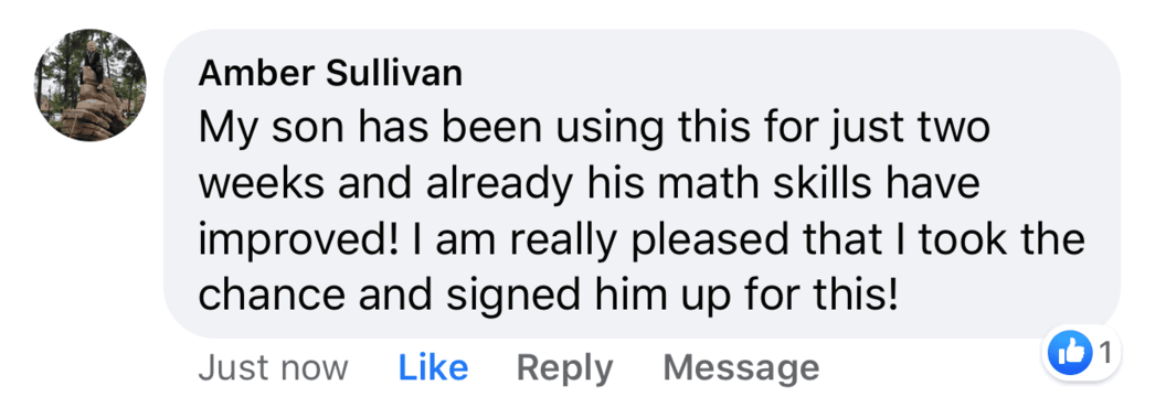 Screenshot of testimonial from Amber on Facebook