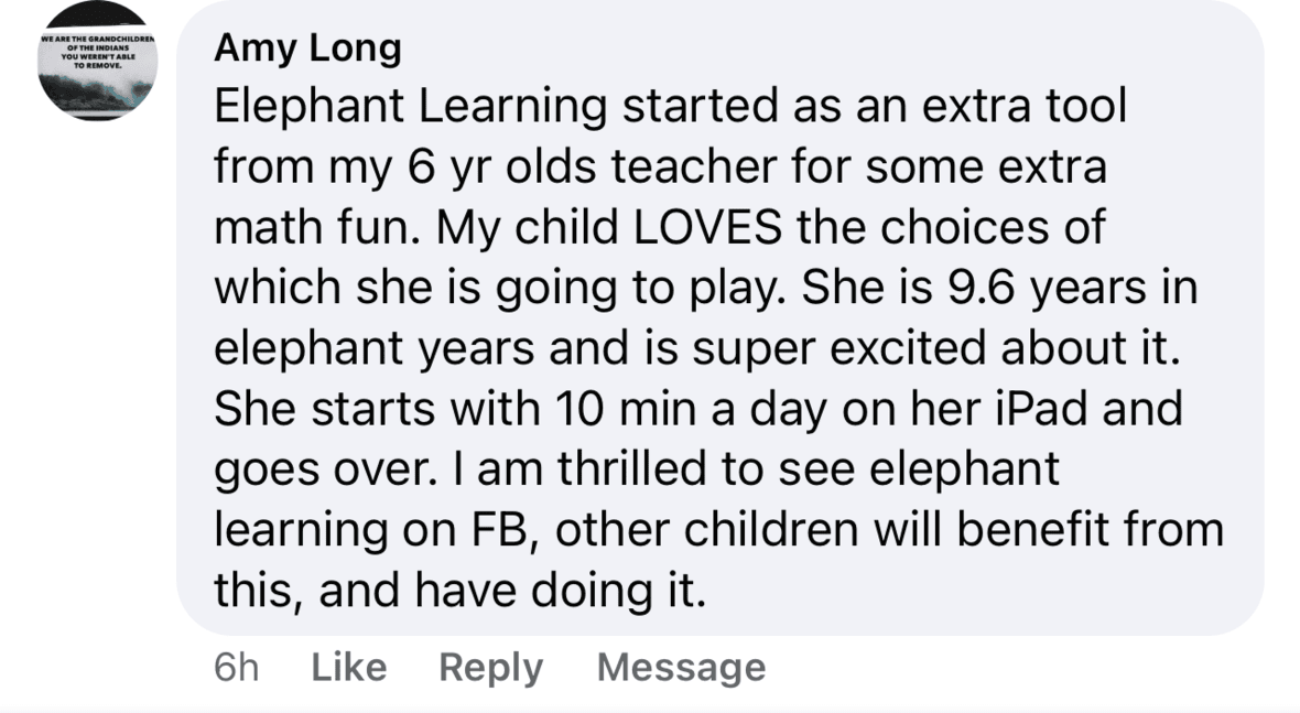 Screenshot of testimonial from Amy on Facebook