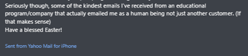 Screenshot of testimonial from Brenda from Email