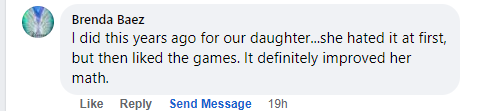 Screenshot of testimonial from Brenda from Facebook