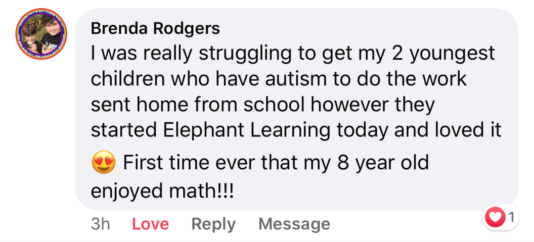 Screenshot of testimonial from Brenda on Facebook