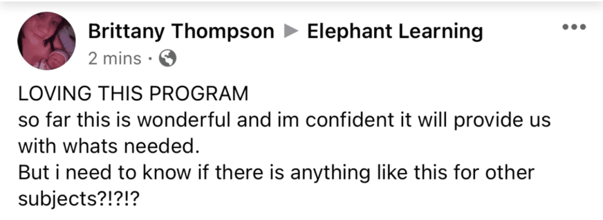 Screenshot of testimonial from Brittany on Facebook