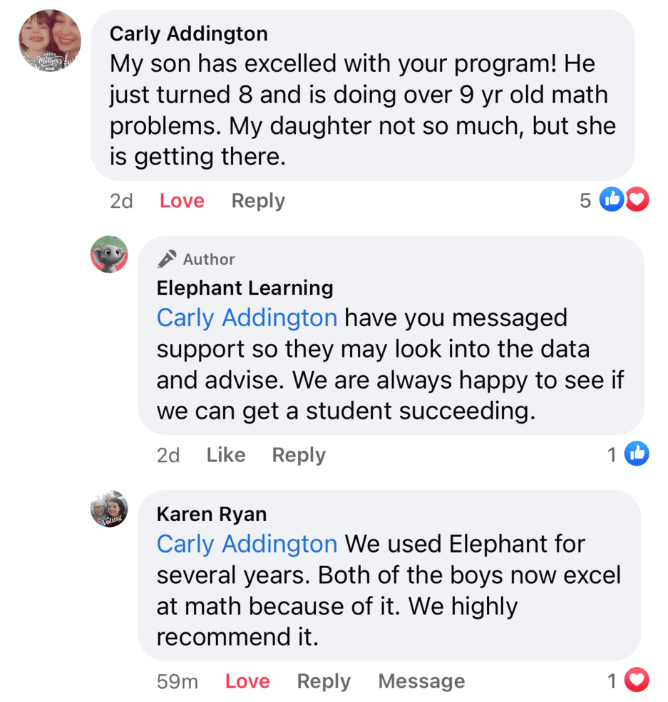 Screenshot of testimonial from Carly and Karen on Facebook