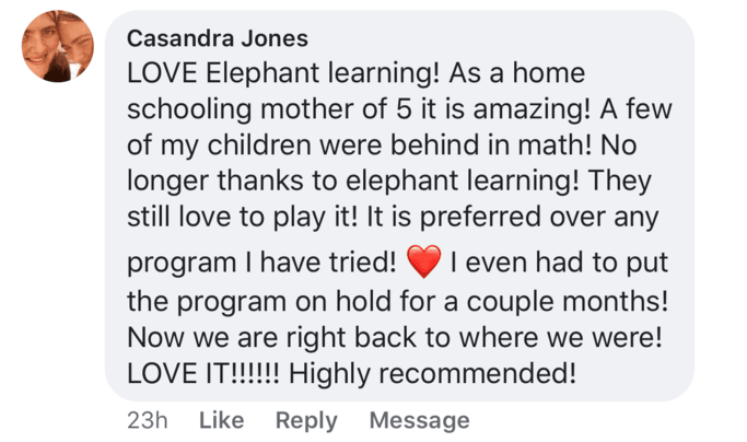 Screenshot of testimonial from Casandra on Facebook