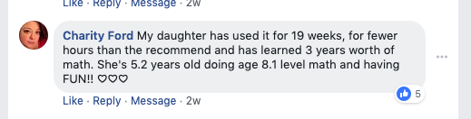 Screenshot of testimonial from Charity on Facebook