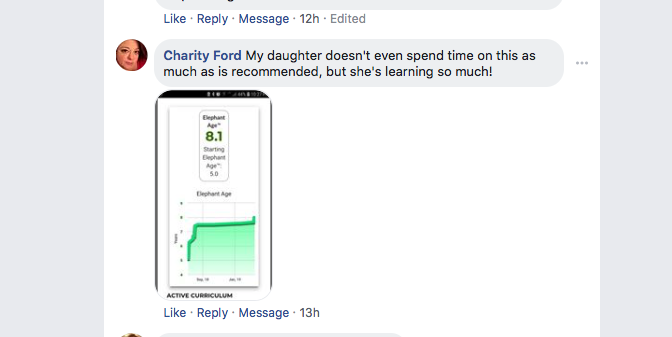 Screenshot of testimonial from Charity on Facebook