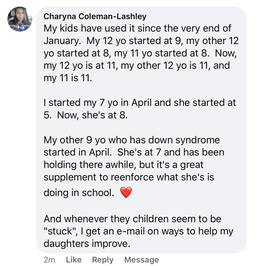 Screenshot of testimonial from Charyna on Facebook