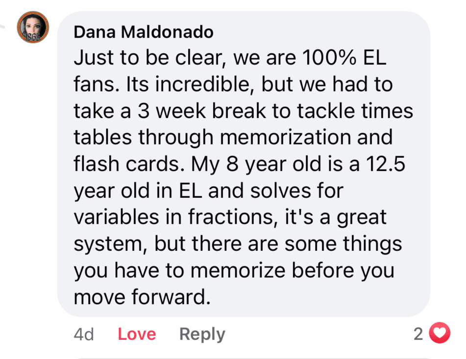 Screenshot of testimonial from Dana on Facebook