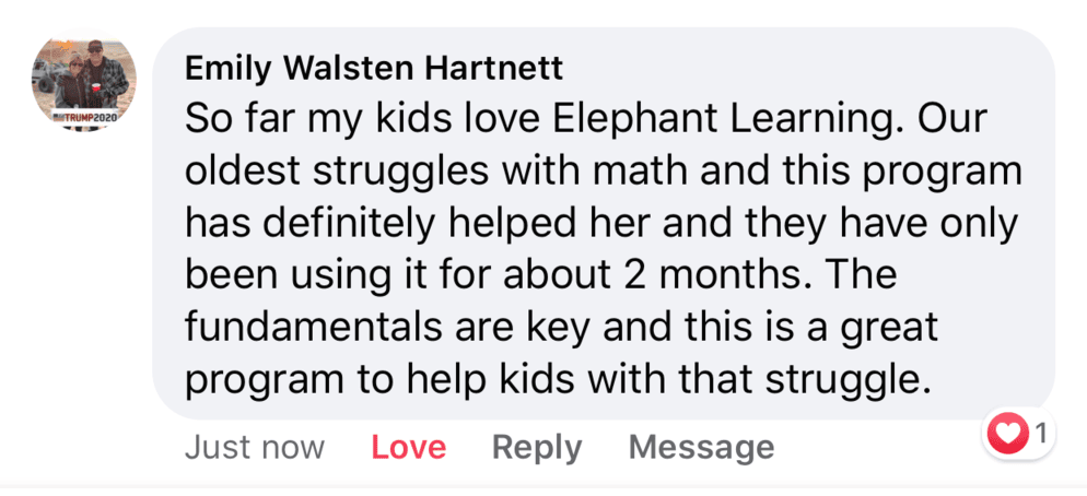 Screenshot of testimonial from Emily on Facebook