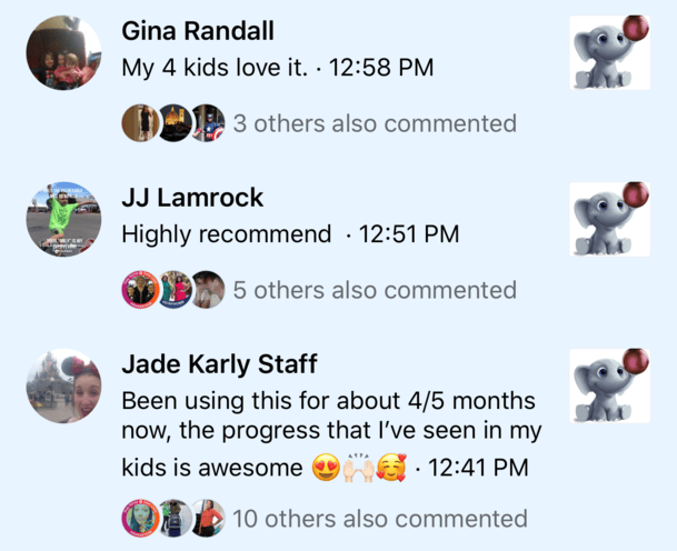 Screenshot of testimonial from Gina, JJ, and Jade on Facebook