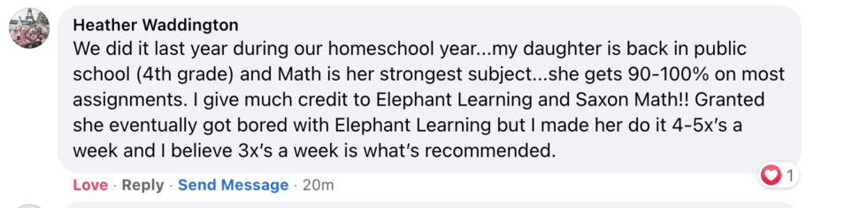 Screenshot of testimonial from Heather from Facebook