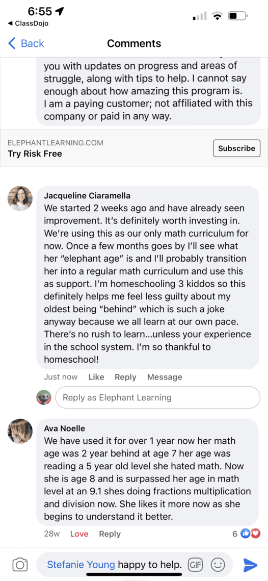 Screenshot of testimonial from Jacqueline from Facebook