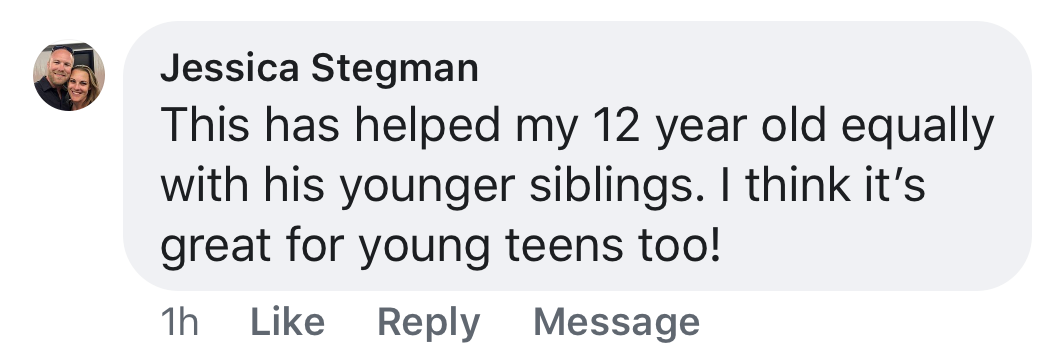 Screenshot of testimonial from Jessica on Facebook