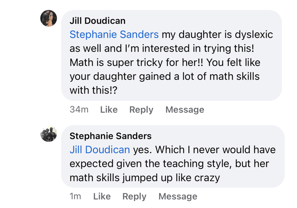 Screenshot of testimonial from Jill and Stephanie on Facebook