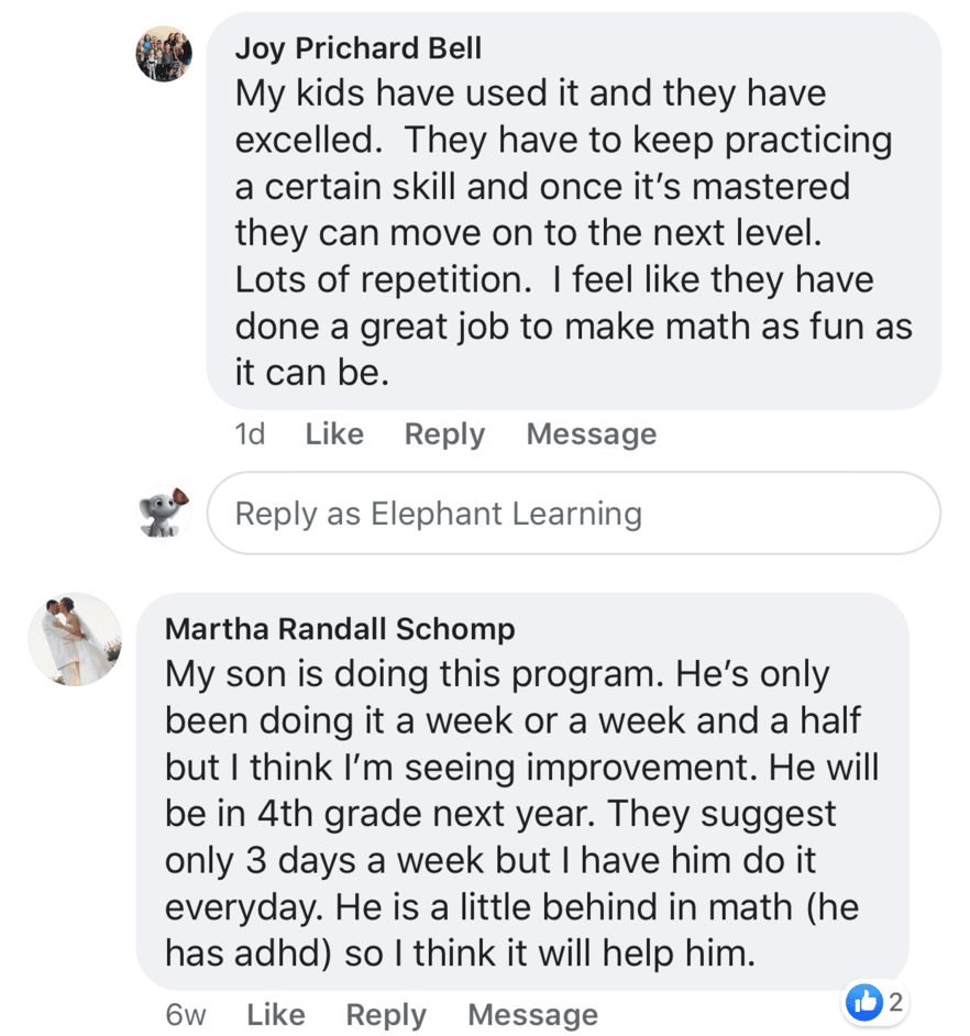 Screenshot of testimonial from Joy and Martha on Facebook