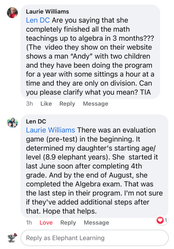 Screenshot of testimonial from Laurie and Len on Facebook