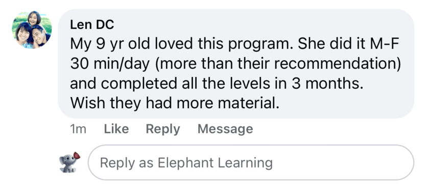 Screenshot of testimonial from Len on Facebook