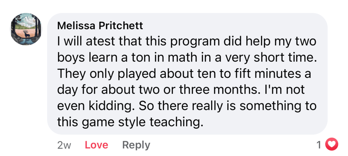 Screenshot of testimonial from Melissa on Facebook