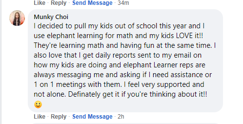 Screenshot of testimonial from Munky From Facebook
