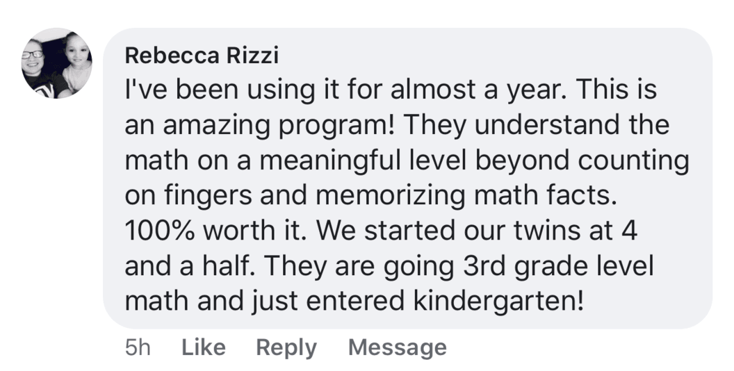 Screenshot of testimonial from Rebecca on Facebook