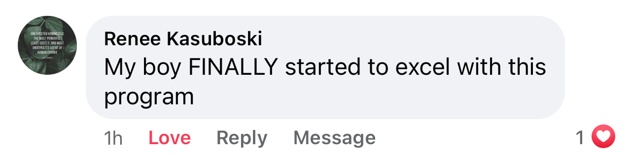 Screenshot of testimonial from Renee on Facebook