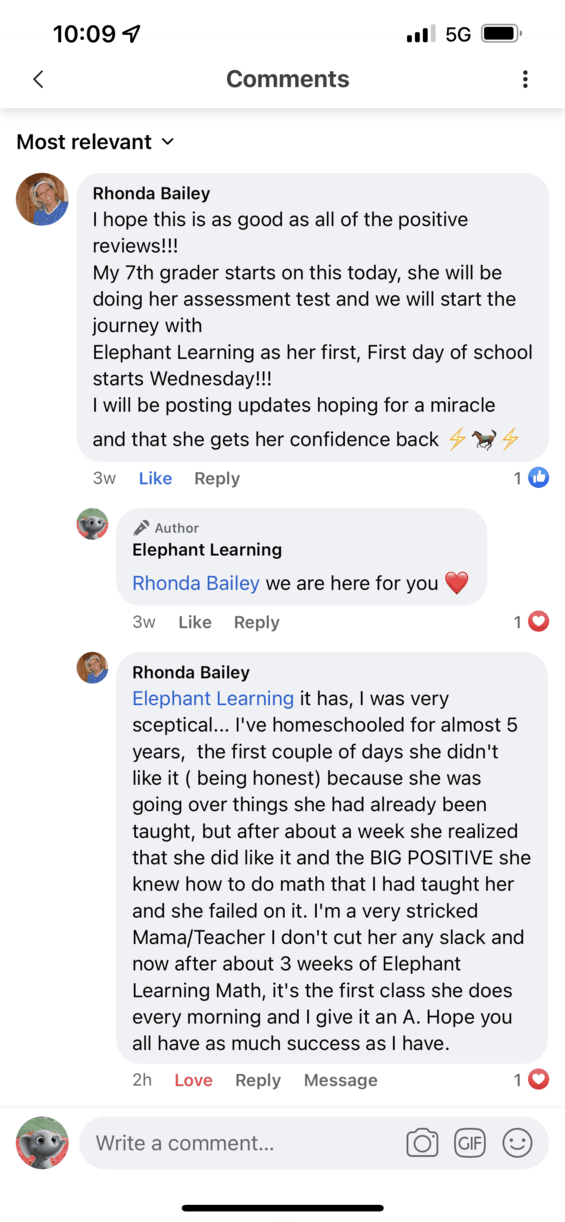 Screenshot of testimonial from Rhonda from Facebook
