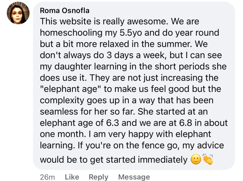 Screenshot of testimonial from Roma on Facebook