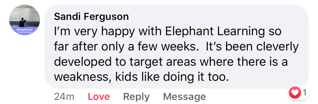 Screenshot of testimonial from Sandi on Facebook