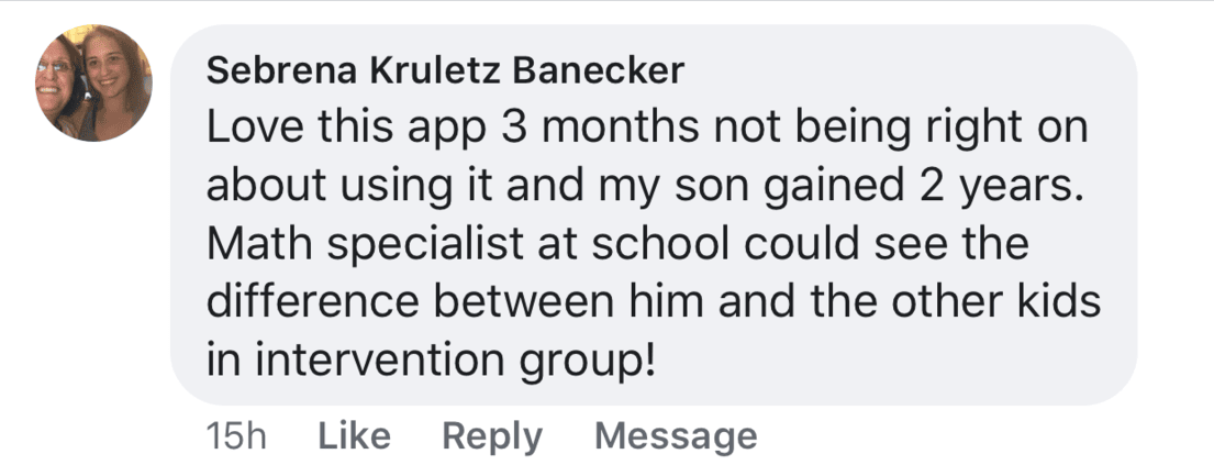 Screenshot of testimonial from Sebrena on Facebook