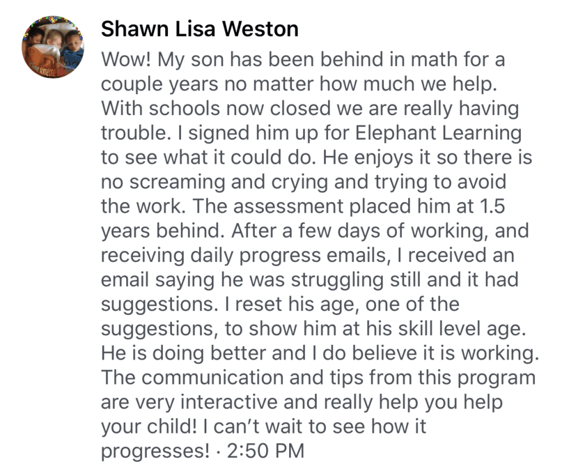 Screenshot of testimonial from Shawn on Facebook