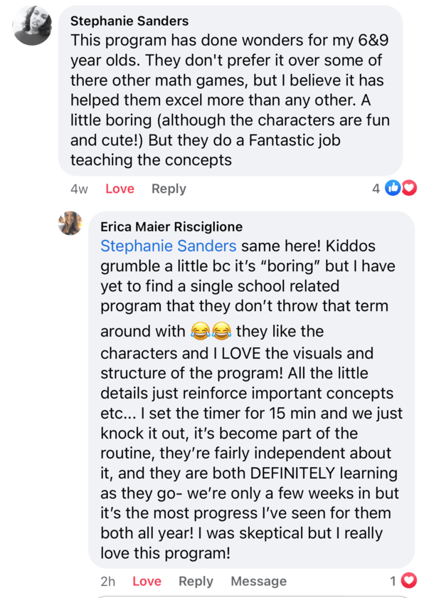 Screenshot of testimonial from Stephanie and Erica on Facebook