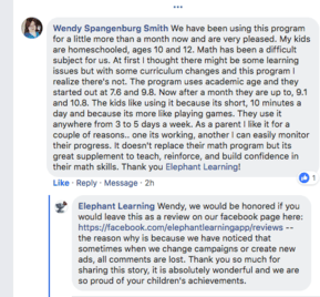 Screenshot of testimonial from Wendy on Facebook