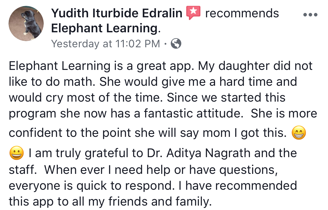 Screenshot of testimonial from Yudith on Facebook